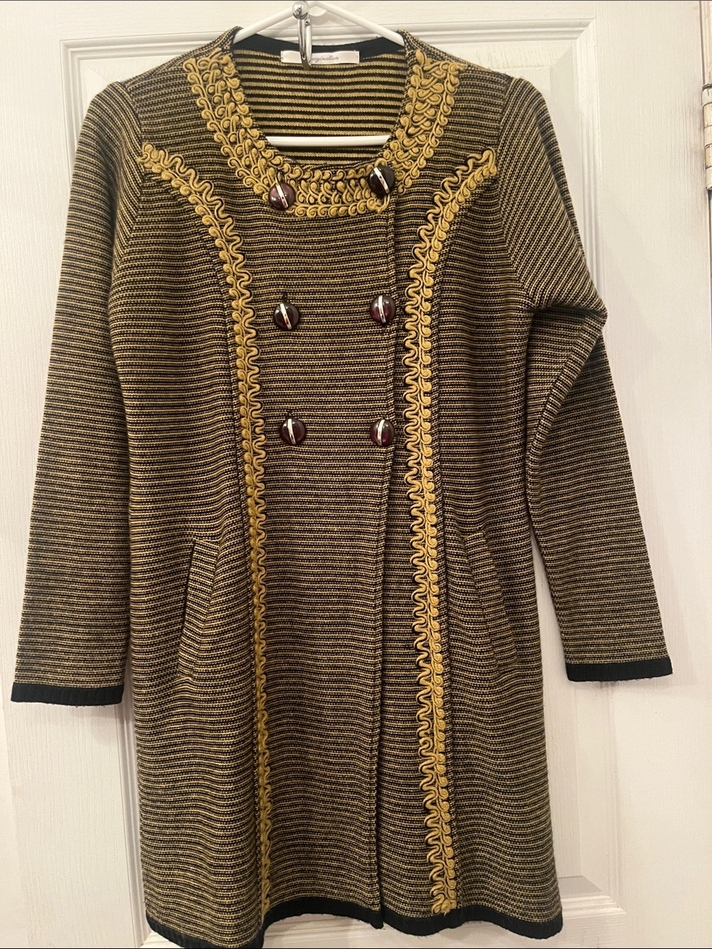 Vintage 70s80s “Imagination” Double-Breasted Coat/Cardigan in Gold and Black